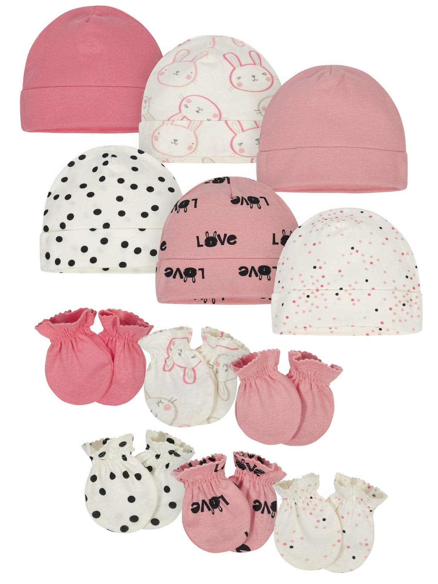 Onesies Brand Unisex Baby 12Piece Cap and Mitten Set Pink Bunny Newborn US