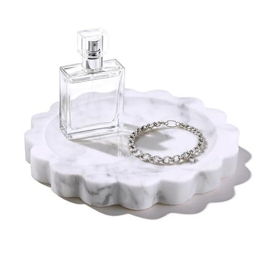 Round Marble Tray with Scalloped Edge Natural Small Marble Tray for Decorative Jewelry Candle Lotion