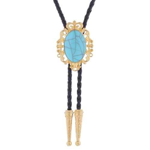 Jeilwiy Turquoise Bolo Tie for Women Natural Stone Gold Bolo Ties Crown Bolo Tie Rodeo Cowgirl Necktie Cowboy Necklace for Men