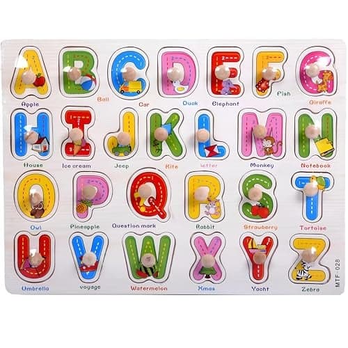 Alphabet Puzzle Wooden for Toddlers 3 Years Old Montessori ABC Learning Toy with Letter Blocks Wooden Board Preschool Educational Toy for Boys Girls Early Literacy Fine Motor Skills