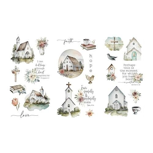 Rub on Transfers for Crafts and Furniture 3 Design Sheets 6x 12 Home Decor Transfers Furniture and Craft Decals by Thymeless Designs Farmhouse Churches