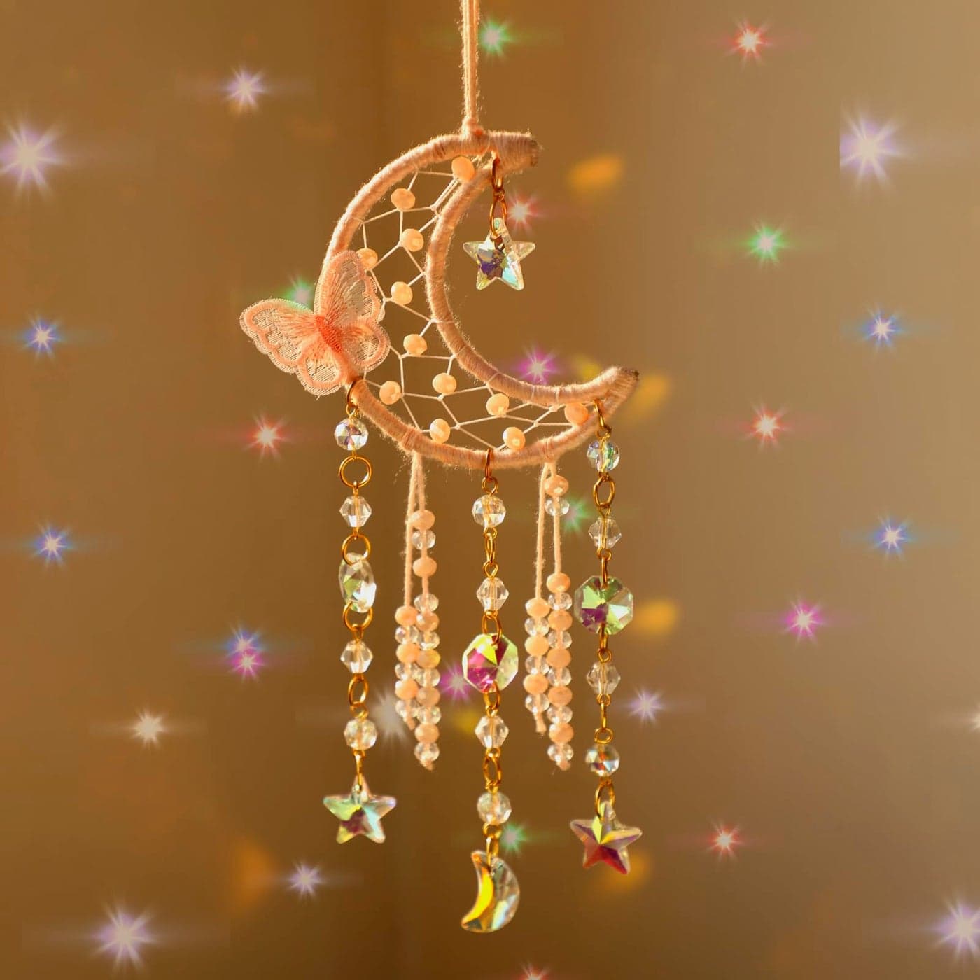 Artilady Dream Catcher for Girls Pink Butterfly Small Moon Dream Catchers with Crystals Cute Room Decor for Teen Girls Boys Boho Bedroom Wall Home Decorations Birthday Christmas Kids Gifts