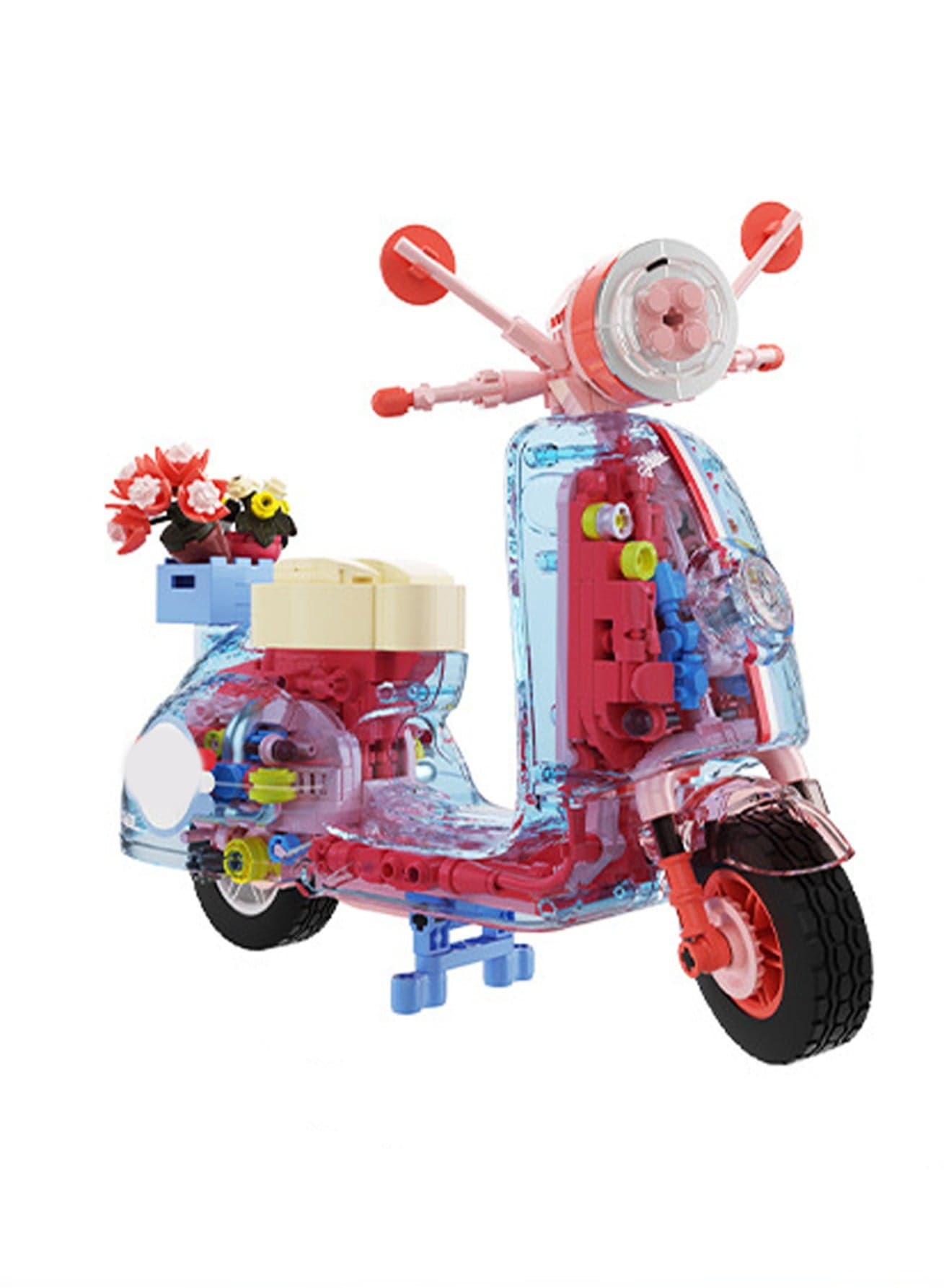 Blue And Pink Motorcycle Model Set Building Blocks Creative Diy Simulation Collection Building Assembly Toys Children Adult Home Decoration