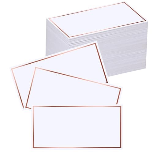 EXQUISS 100 Pcs Place Cards 4”x2” with Rose Gold Foil Border for Food Buffet Party, Name Place Cards for Table Setting, Wedding Reception, Escort Cards Name Cards for Birthday Dinner