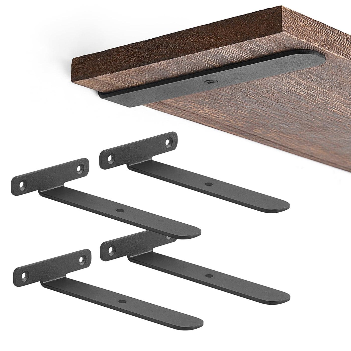 Mkono 4 Pack Shelf Brackets Black Heavy Duty Metal Hidden L Bracket for Shelves Support Minimalistic Floating Shelf Bracket 6 Inch Rustic Industrial Wall Shelf Brackets