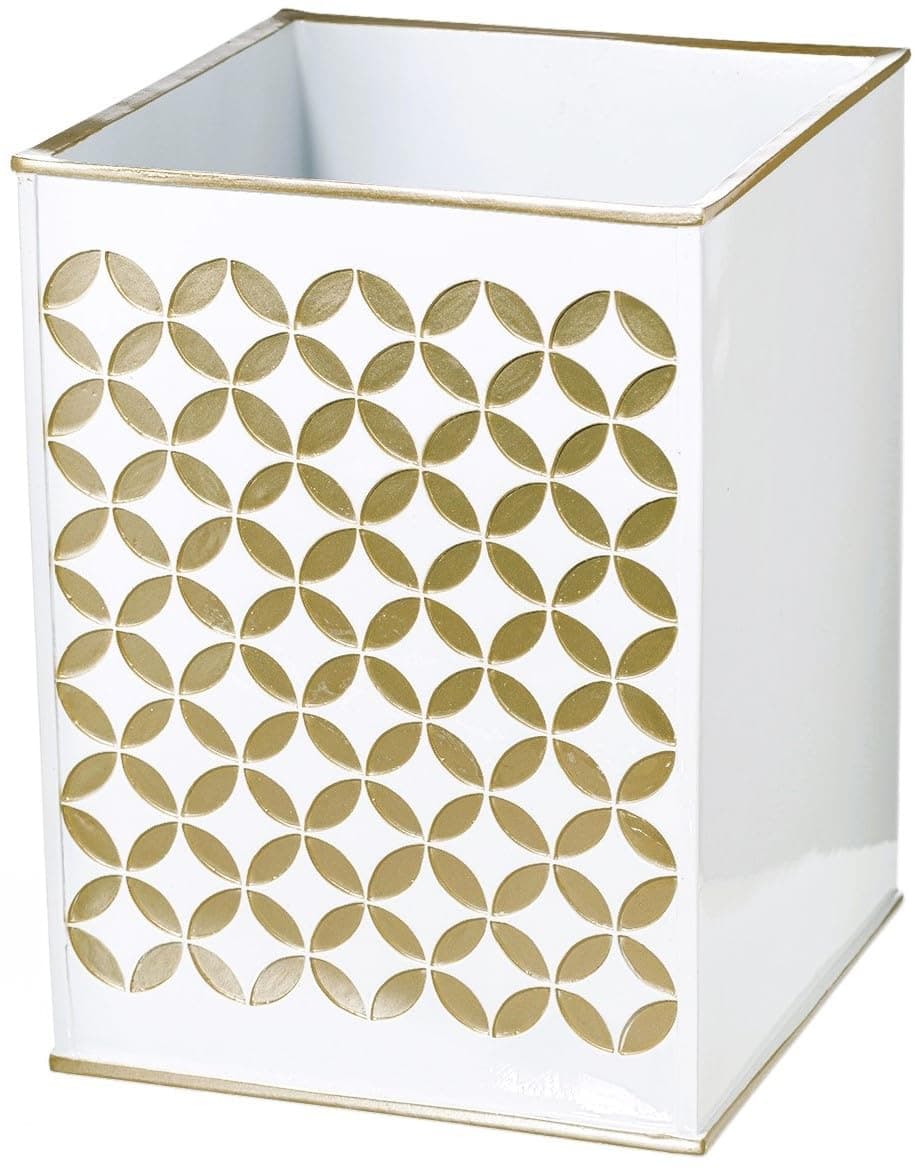 Creative Scents Diamond Lattice Small Bathroom Trash Can 145 Gal 55L Decorative Waste Basket for Bathroom Durable White and Gold Waste Basket Space Friendly Bath Dustbin