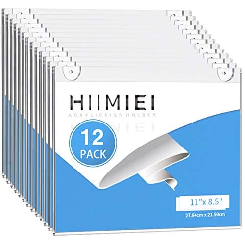 HIIMIEI Acrylic Wall Mount Sign Holder 85 x 11 Horizontal 12 Pack Clear Paper Document Holder Wall Mount Ad Frame with 3m Tape Adhesives Screws for Office Home Store Restaurant