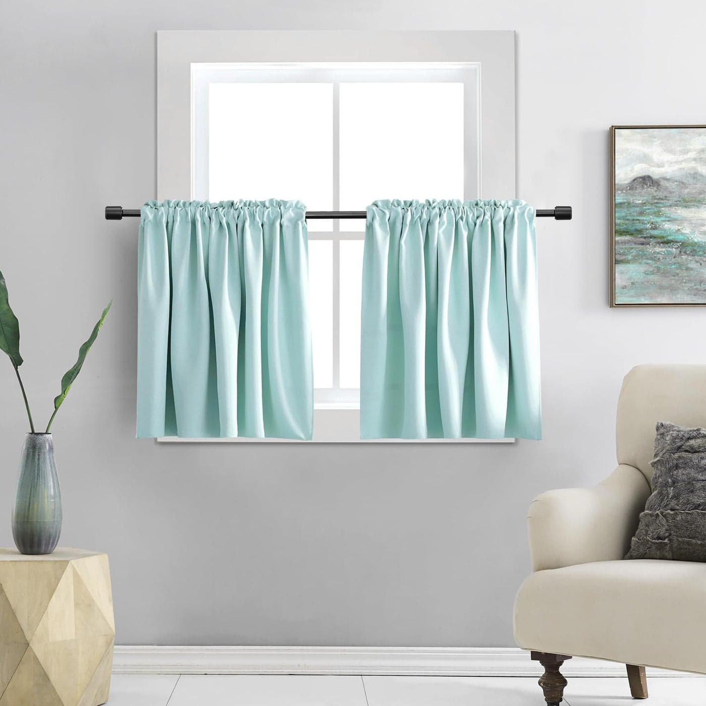 DONREN Room Darkening Short Curtain Tiers for Small Window Thermal Insulated Window Treatment Rod Pocket Curtains30 W x 30 L2 PanelsAqua