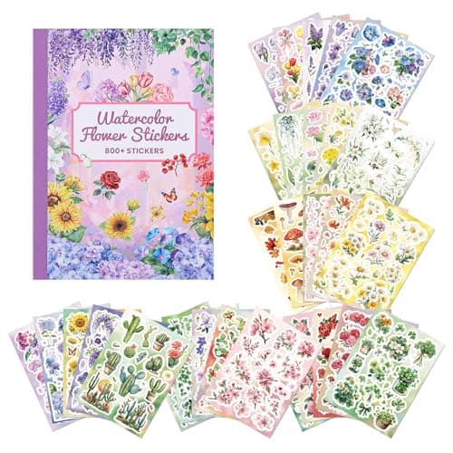 800 PCS Floral Sticker Book for Journaling Supplies Leaf Flower Watercolor Botanical Stickers for DIY Craft Scrapbooking Aesthetic Room Decor Junk Journal Bullet Journals Collage