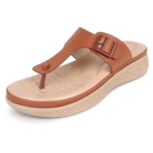 TRASE Snug Steps Women's Casual Flat Slippers For Women (Tan, 7 UK)