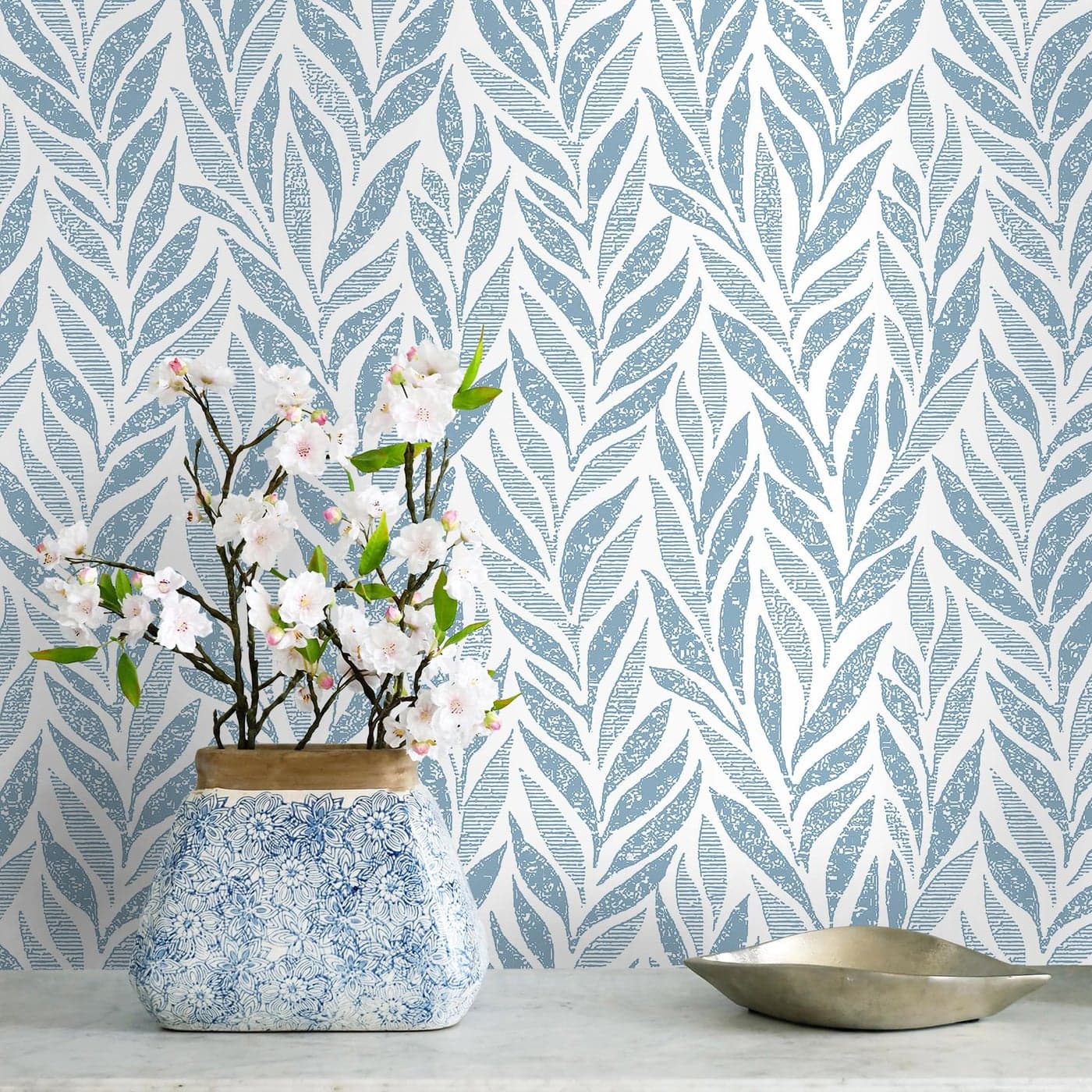 Safiyya Peel and Stick Wallpaper Boho Contact Paper Peel and Stick Modern Bathroom Wall Paper for Bedroom Blue and White Wallpaper Self Adhesive Removable Vinyl Roll 118x173