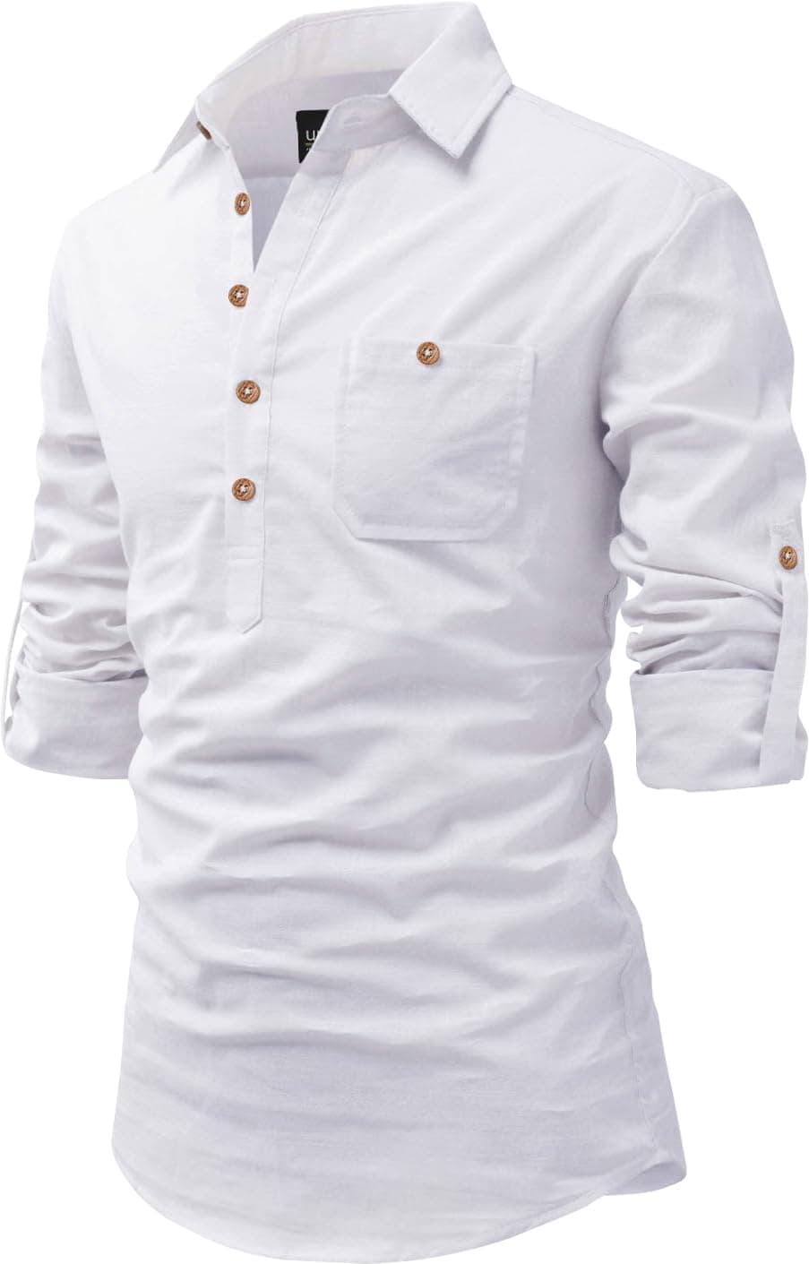 Univibe Men Cotton Full Sleeve Casual, Slim Fit Shirt Style Short Kurta With Pocket (White, 42)
