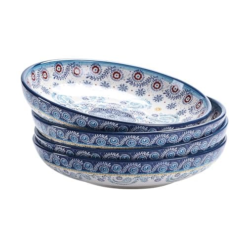 Bico Blue Talavera Pasta Bowls, 35oz Salad Bowl Set of 4, Large Ceramic Serving Dinner Bowls for Soup and Cereal, Microwave and Dishwasher Safe, Gift for Housewarming and Thanksgiving