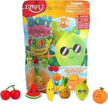 Zimpli Kids Large Fruity Surprise Bath Bomb The Bath Bomb Contains 1 of 6 Surprise Fruit Toys to Collect Bath Bombs Gift for Children with Surprise Inside Collectable Gifts for Girls Boys
