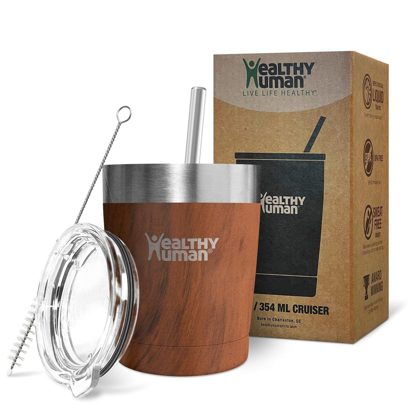 Healthy Human Stainless Steel Tumbler with Straw and Lid Splash Proof Insulated Travel Cruiser Cup Coffee Tumblers Straws Cleaner for Kids Adults Camping Hiking Outdoor 12 oz Harvest Maple