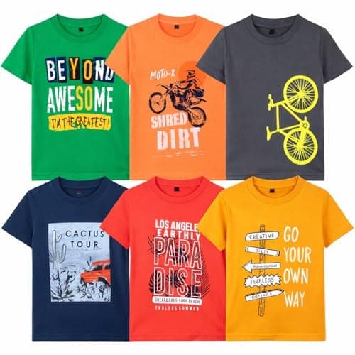 T2F Boy's Cotton Printed Regular Fit T-Shirt (Pack of 6)