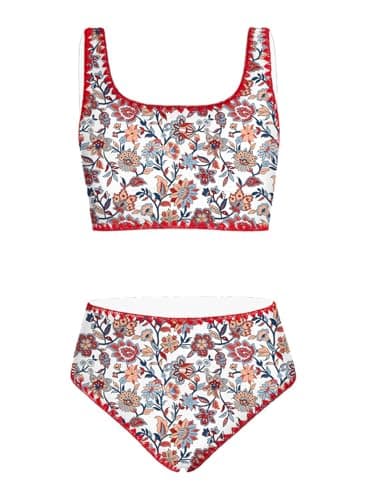 blibean Tween Girl Swimsuits Little Kids Girls Summer Swim Bathing Suits Teen Fashion Two Piece Bikini Boho Hawaii Swimwear Beach Sets Traje Baño Niñas Size 6-7 Year Old Red Floral