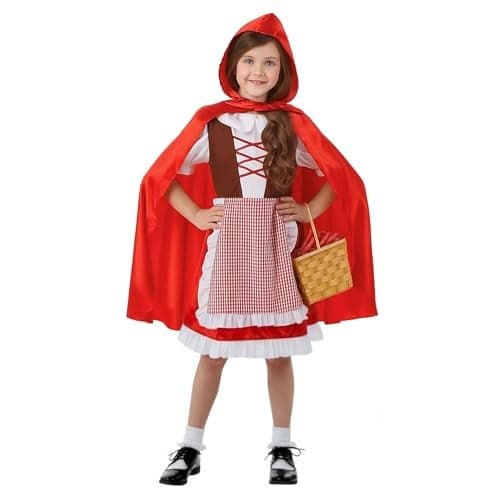 fun shack Little Red Riding Hood Costume Kids, Red Cape Girls Outfit, Storybook Character Dress, Halloween Costumes for Girls, Large
