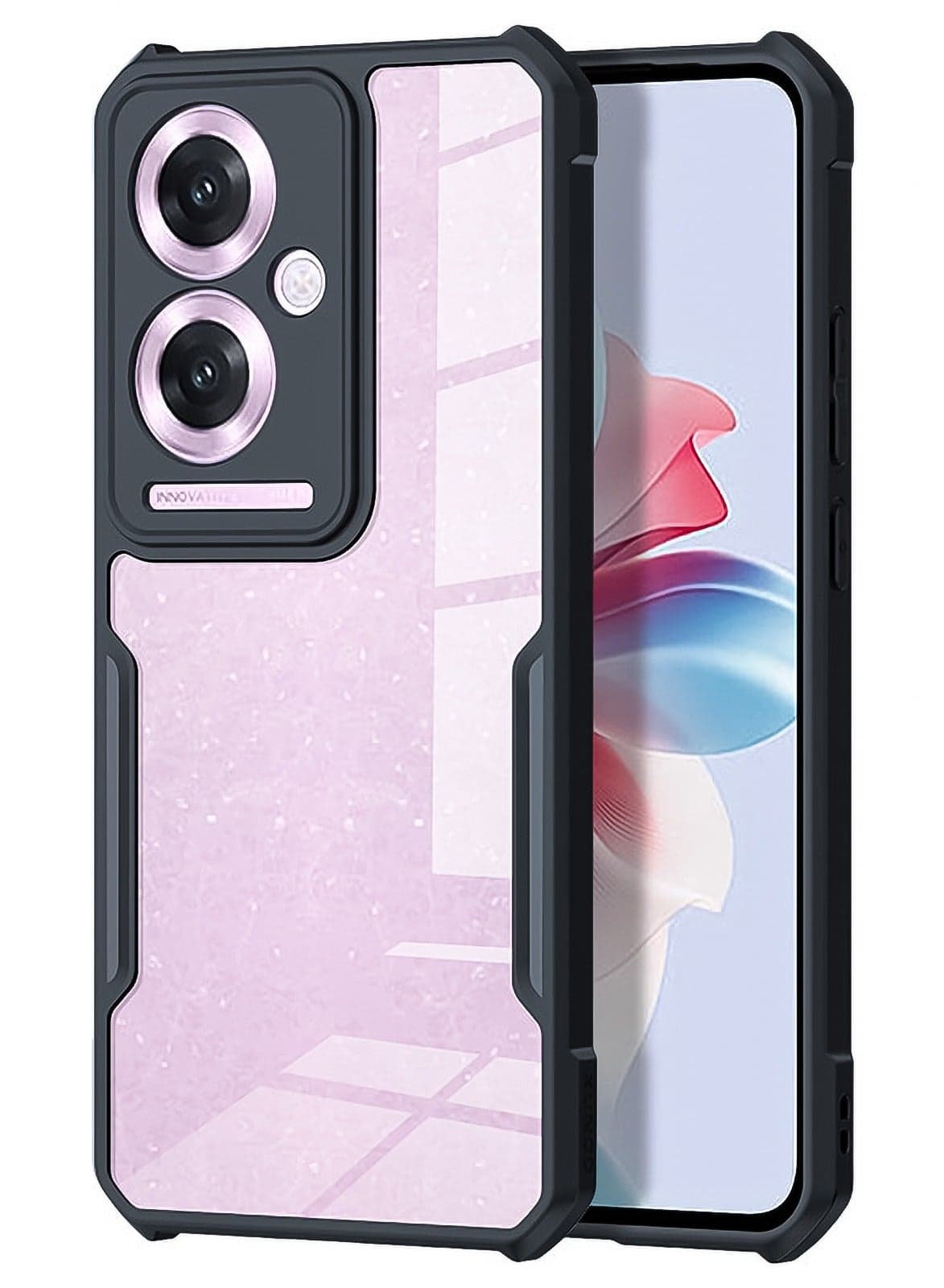 For OPPO Reno11 F 5G Cover, Camera Lens Protection Case, TPU Shockproof Airbags Bumper Mobile Phone Back Cover, Anti-Yellowing Slim Fit Protective Casing (Black Clear)