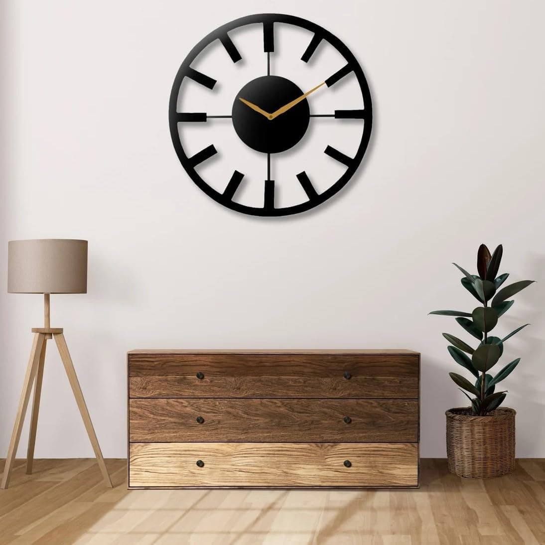 HIRVALL Metal Wall Clock Large Metal Wall Clock for Living Room Bedroom Kitchen Latin Numeral Wall Clock Antique Metal Wall Clock Big Size Modern Decorative Wall Watch Black 40 CM