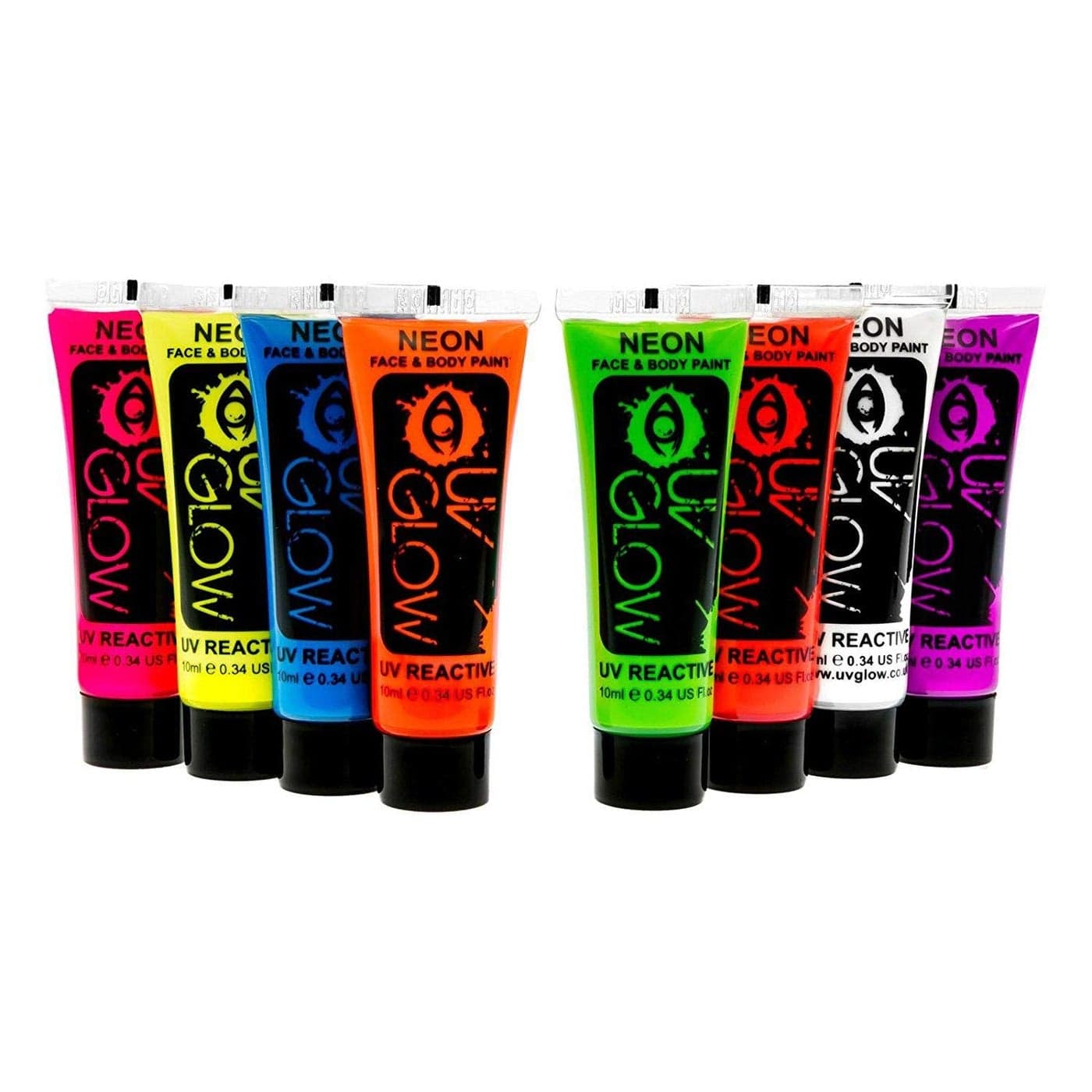 Blacklight Face and Body Paint 0.34oz - Set of 8 Tubes - Neon Fluorescent (All Colours)