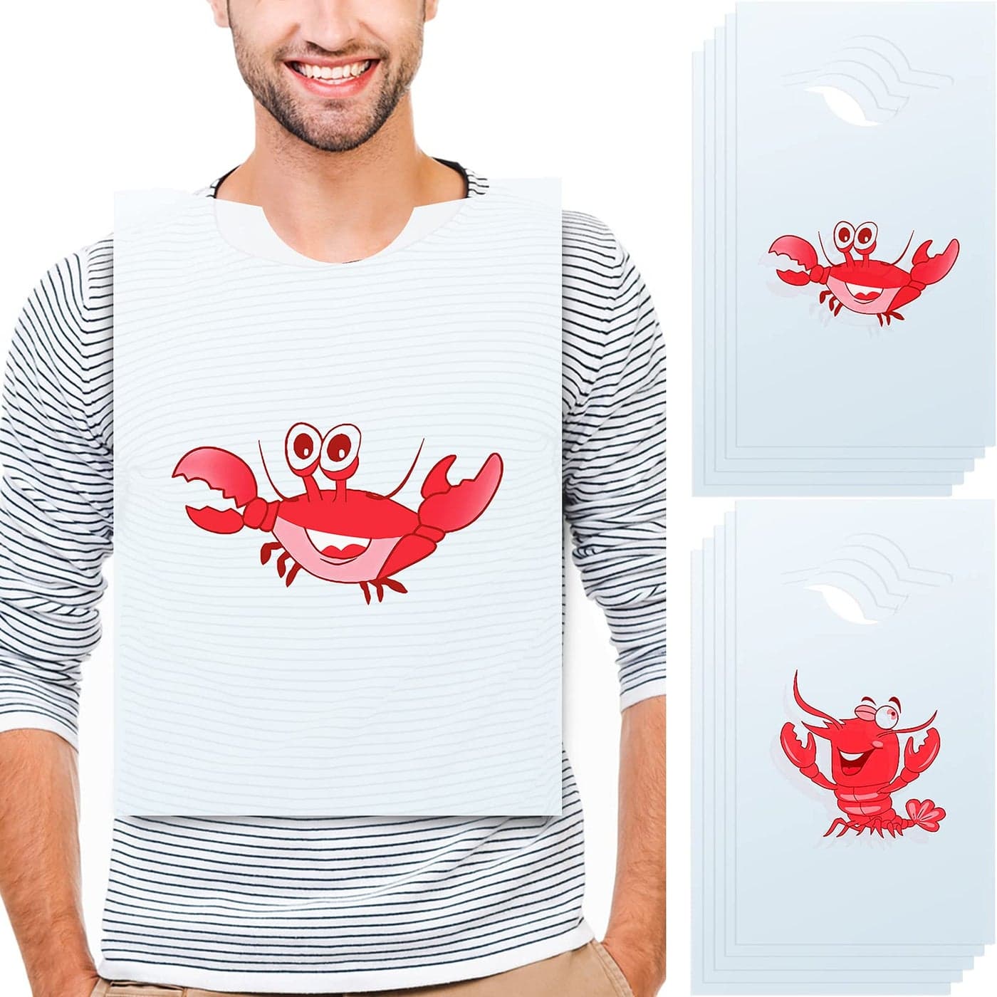Geyoga 30 Pieces Lobster Crab Bibs Bulk 23 Inch Crawfish Boil Seafood Party Supplies Disposable Plastic Funny Bibs for Adult Size