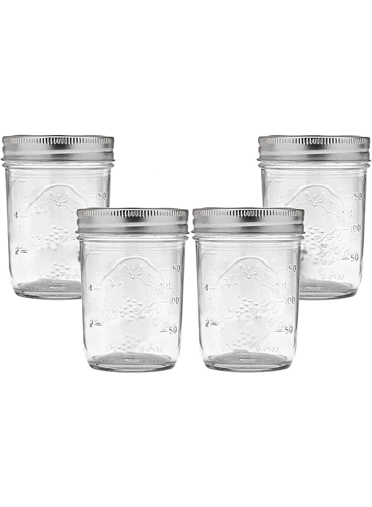 Wide Mouth Mason Jars 500 ML Non Slip Jar - Set of 4 Pcs Mason Jars - Canning Glass Jars with Lids
