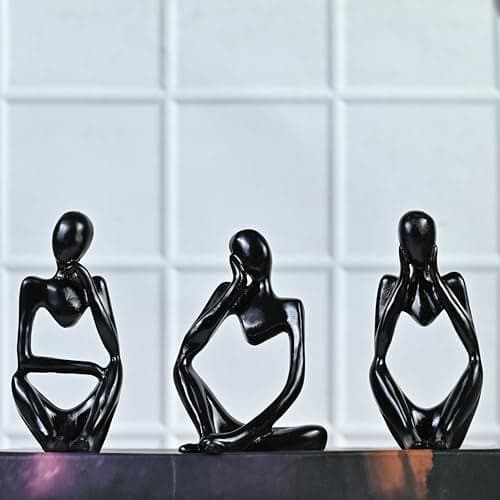 ZAICUS Set of 3 Black Thinker Statues – Modern Abstract Resin Showpieces for Home, Office, and Stylish Spaces, Perfect for Thoughtful Gifts