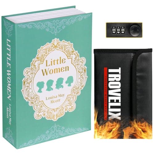 Book Safe with Combination Lock Hidden Safe 95 x 62 x 22 Inch with Fireproof Bag Secret Diversion Safe Hollow Book Box Hidden Storage Money Safe Box for Cash LITTLE WOMEN