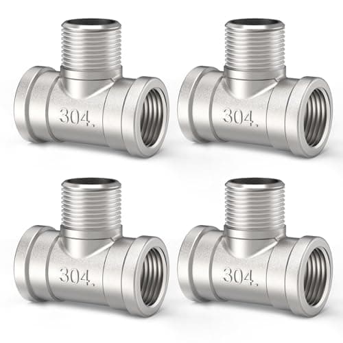 ChillWaves 304 Stainless Steel Pipe Fitting Male Branch Tee 12 NPT Female x 12 NPT Male x 12 NPT Female Thread Adapter4PACK