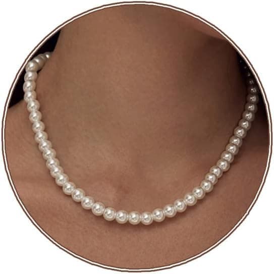PRIVIU Pearl Necklace For Women Stylish Glass Moti Choker Motimala for Women & Girls (Length 16 Inches, Moti Beads Size: 8mm)