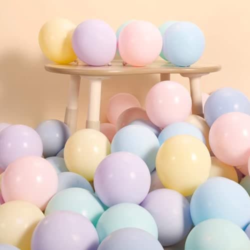 Flyloons 30pcs Pastel Balloons with Colors Pink, Mint(Green), Blue, Purple, Yellow, Orange Macron Pastel Balloons for Birthday Baby shower anniversary kids girls boys (Rubber)