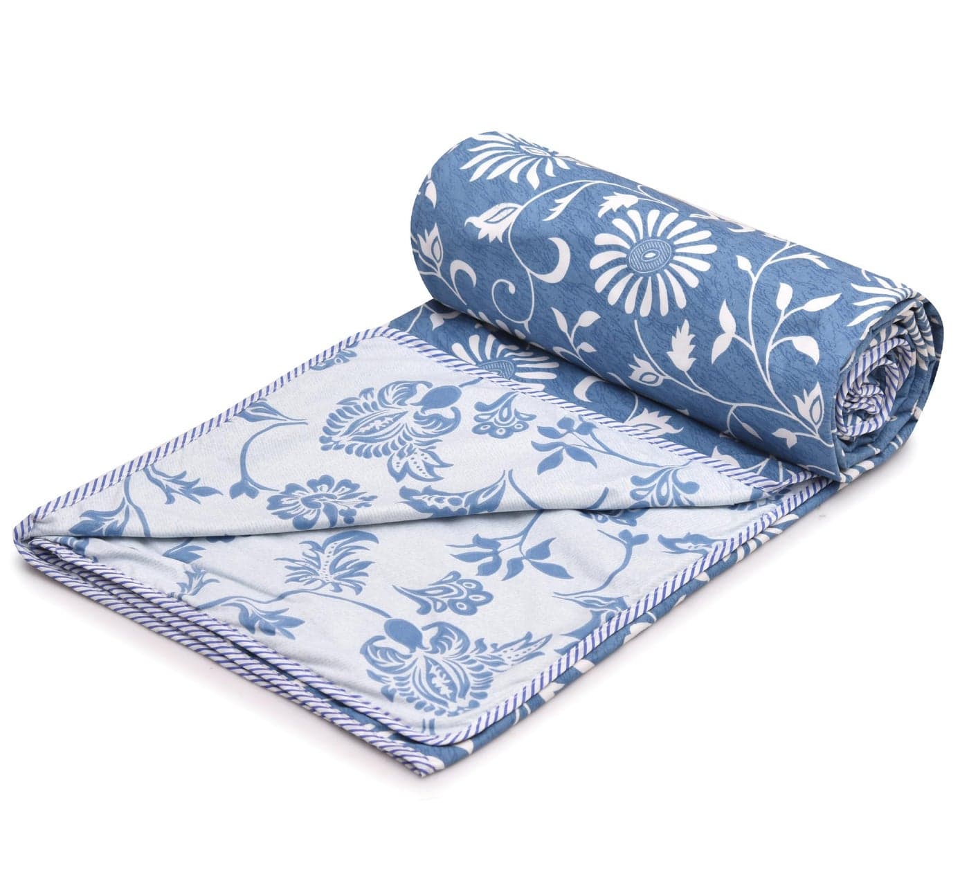 COZY FURNISH Super Soft Brushed Microfiber Cotton 3 Layer Breathable Single Dohar Lightweight Warm Bed Dohar 57X87(Inches) 144X220(CM) Flannel Dohar Throws for Bed| TC - 144, Blue White
