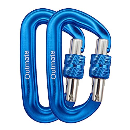 Outmate 12kN 3.2"x2" Heavy-Duty Carabiner Clips - Durable, Lightweight Aluminum Alloy Carabiners for Hiking, Camping, Keychains, Dog Leashes, Hammocks & More(Screw gate,2 Blue)