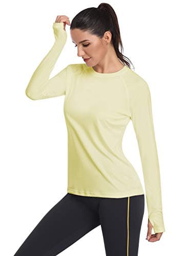 HISKYWIN Women's UPF 50+ Sun Protection Long Sleeve Shirts Outdoor Hiking Fishing Tops HF103- Light Yellow-S