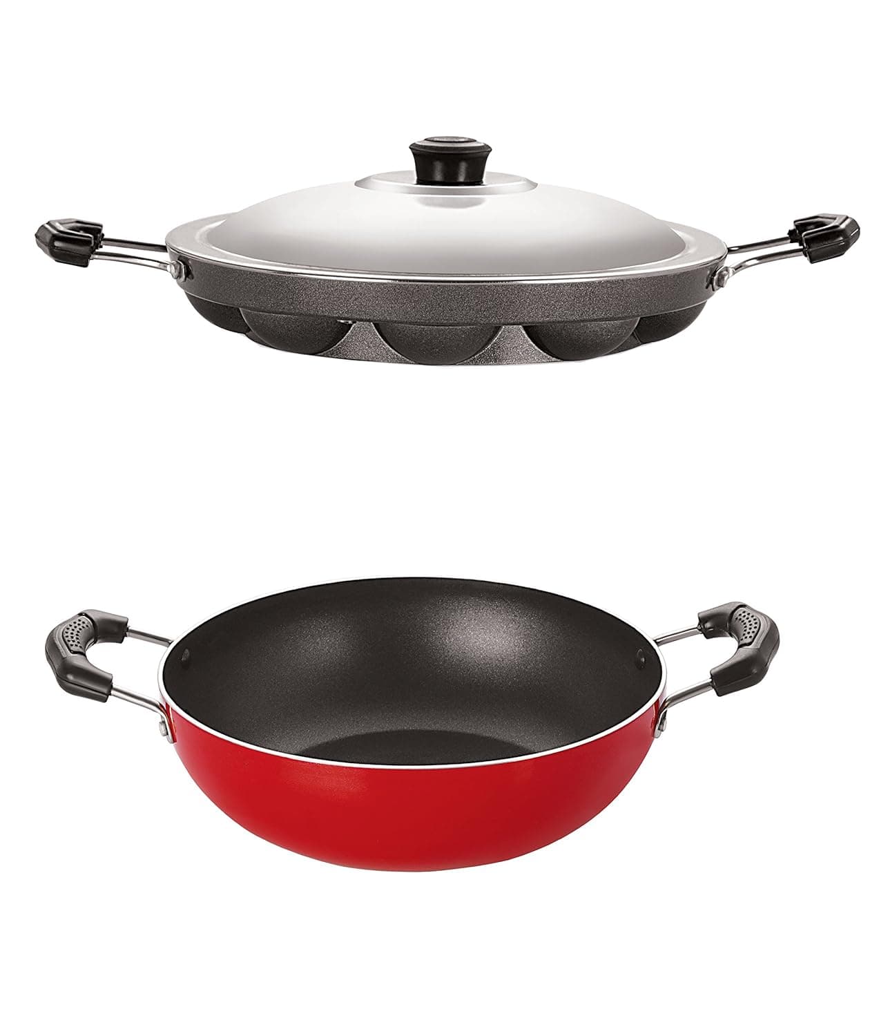 Nirlon Non-Stick Gas Compatible Kadhai and Appam Cooking Combo Item Set, 2.6mm_KD11_AP(12)