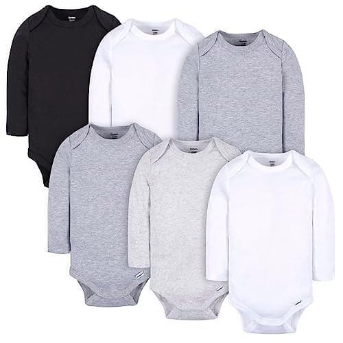 Gerber Baby 6 Pack Long-Sleeve Onesies Bodysuit, White and Black, 18 Months