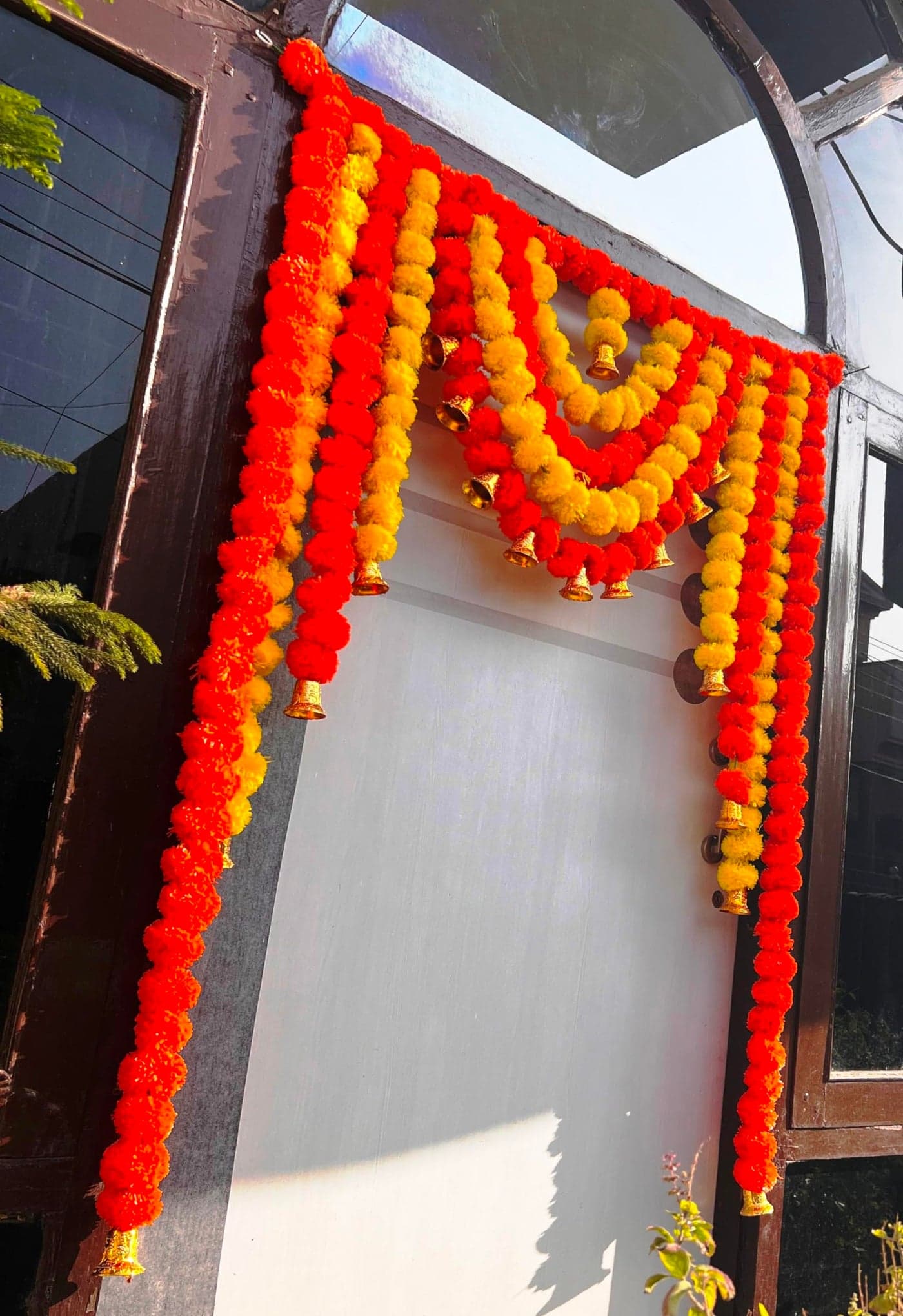 Rajasthan Kraft Artificial Marigold Door Bandanwar 40 Inch with Hanging Bells | Makar Sankranti Festival Decoration for Home Entrance & Pooja(B0029).