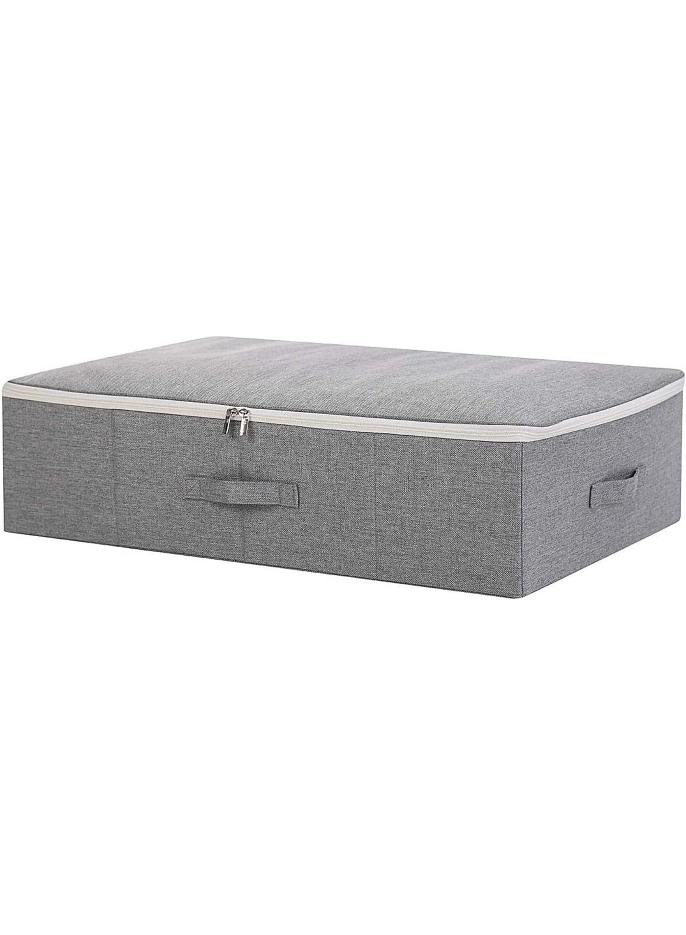 Three-side Zipper Cover Basket Collapsible Under-bed Storage Box for Blankets Duvets Comforters etc Dark Gray