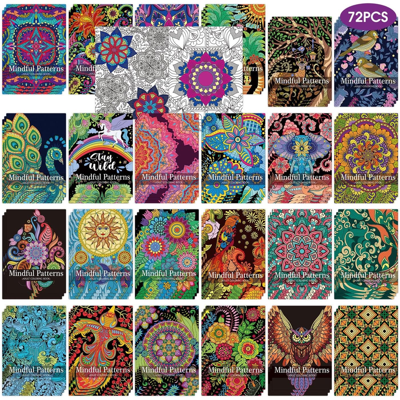 Sinload 72 Pcs Mindful Coloring Book Bulk for Adults DIY Art Coloring for Adult Stress Relief Drawing Book with Flower for Party Favors Goodie Bag Filler Gifts