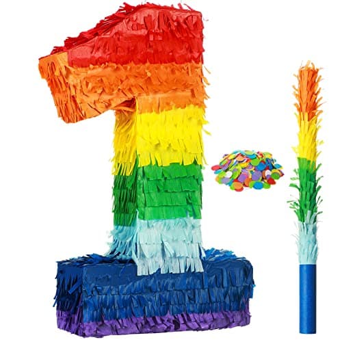 Sratte Rainbow Number Piata Multicolor Piata Small Birthday Party with Blindfold Stick and Confetti for Birthday Anniversary Cinco De Mayo Fiesta Party DecorNumber 1