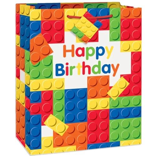 Unique Industries Building Blocks Birthday Gift Bag, multi color, "12.5"" x 10.5"""