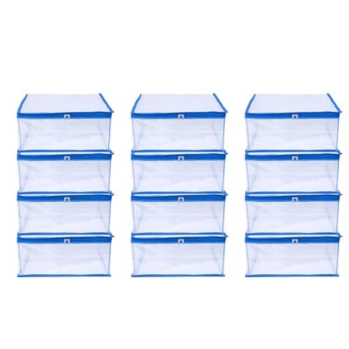 MBW Clothes Organiser for Wardrobe, Saree Covers with zip, Saree Organizer for Wardrobe, Clothes Storage Bag, Saree Bags Storage, Saree Covers for Storage, Transparent (Sky blue - Pack of 12)