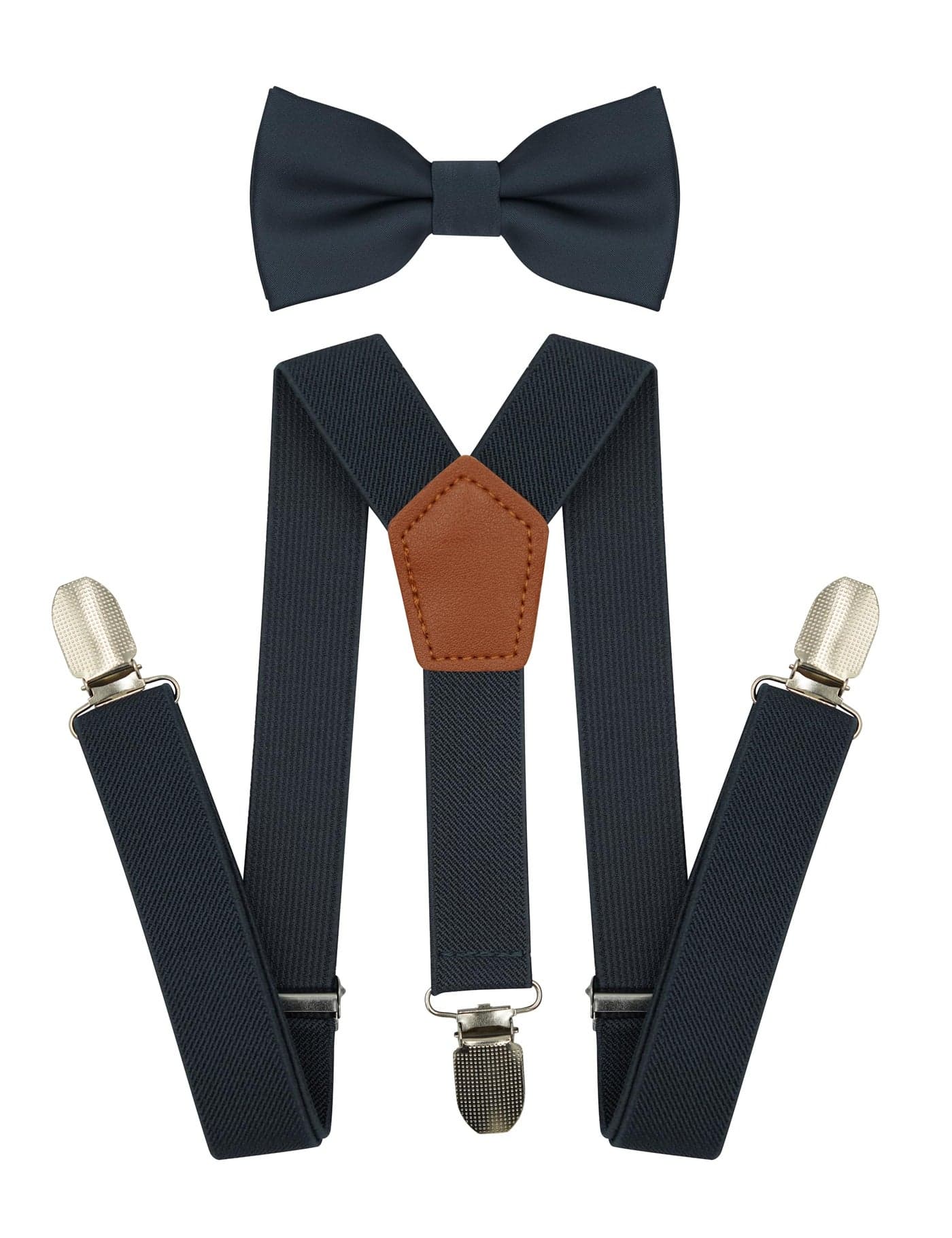 BEWDIO Toddler Suspenders and Bow Tie Set, Dark Gray Bowtie and Suspenders with 4 Strong Metal Clips (71-09)