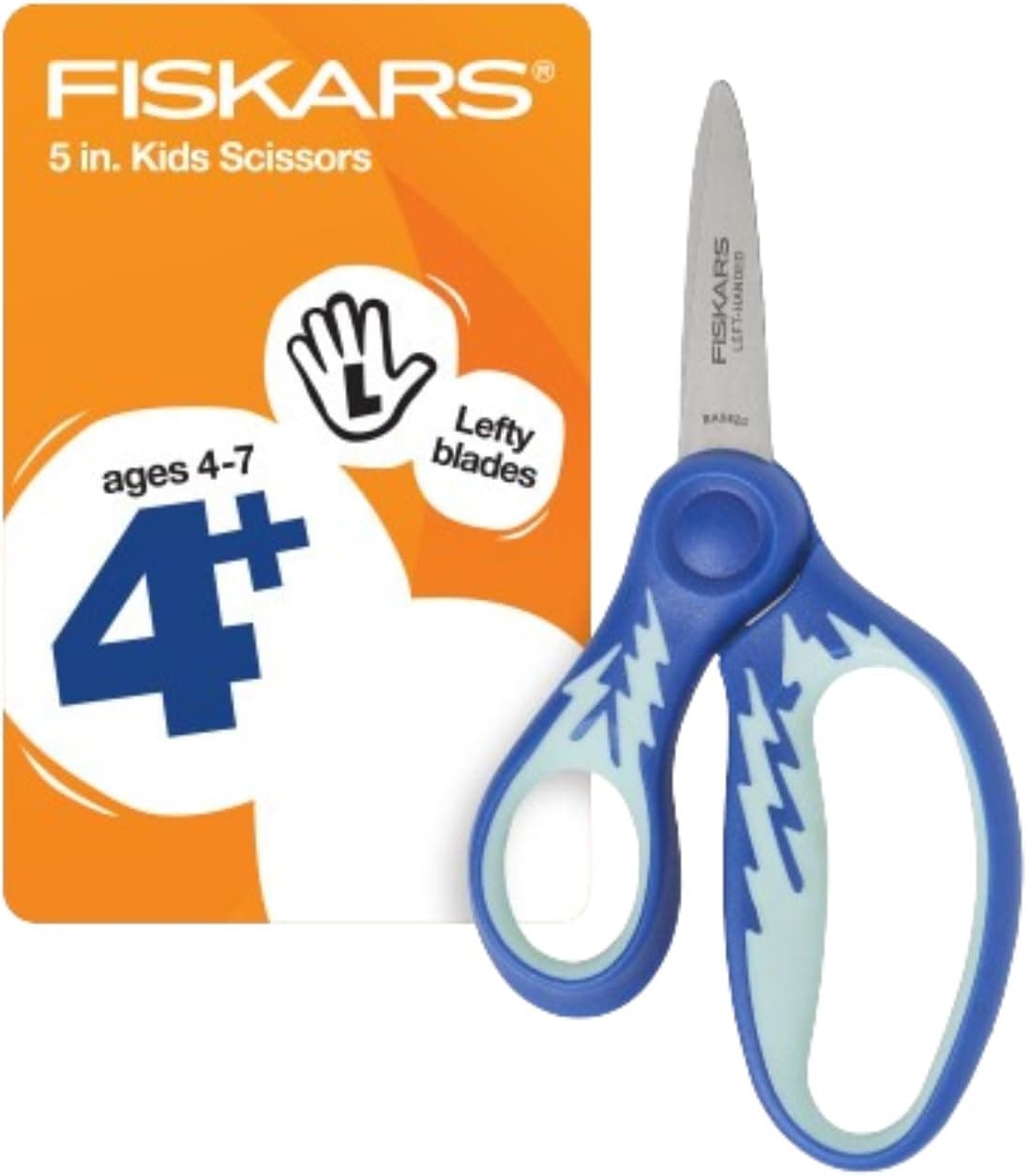 Fiskars 5 Softgrip LeftHanded PointedTip Scissors for Kids Ages 47 LeftHanded Scissors for School or Crafting Back to School Supplies Blue Lightning