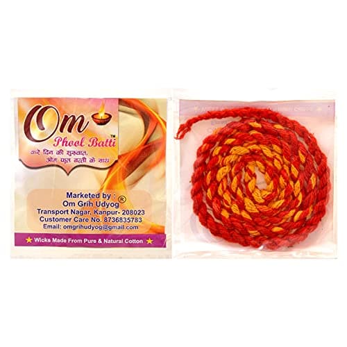 Om Phool Batti Twisted Cotton Long Wicks for Akhand Jyot, Diya Batti for Long Lasting Puja/Aarti, (Pack of 12, White)