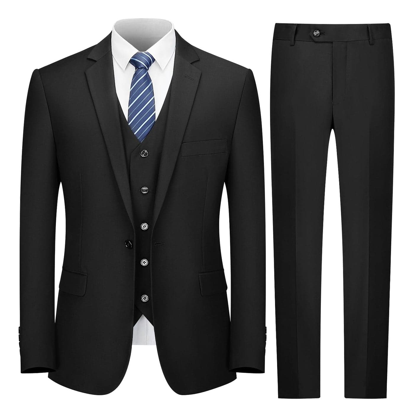 Cooper Nelson Mens Suit Slim Fit 3 Piece Suits for Men One Button Solid Jacket Vest Pants with Tie Tuxedo Set Black L