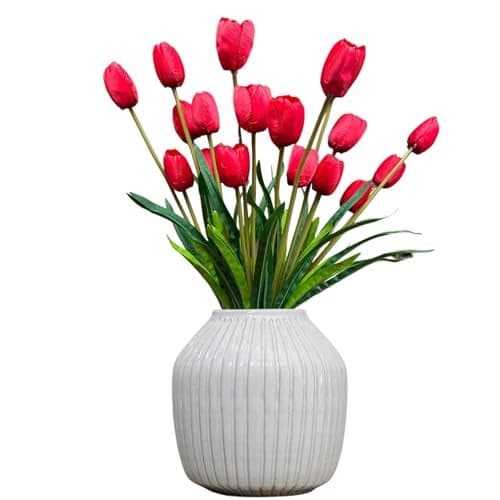 Garden Art Pack of 2 Artificial Tulip Flower Stick Without Pot, 3 Heads, 51 cm GAATFS-3H-51R (Red)
