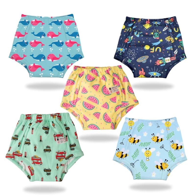 DAADUN Baby Padded Underwear for 1 Year | 3 Layer Soft Cotton Potty Training Pants | Reusable Absorbent Leakproof Training Briefs for Toddlers | Unisex Boys & Girls (Pack of 5)