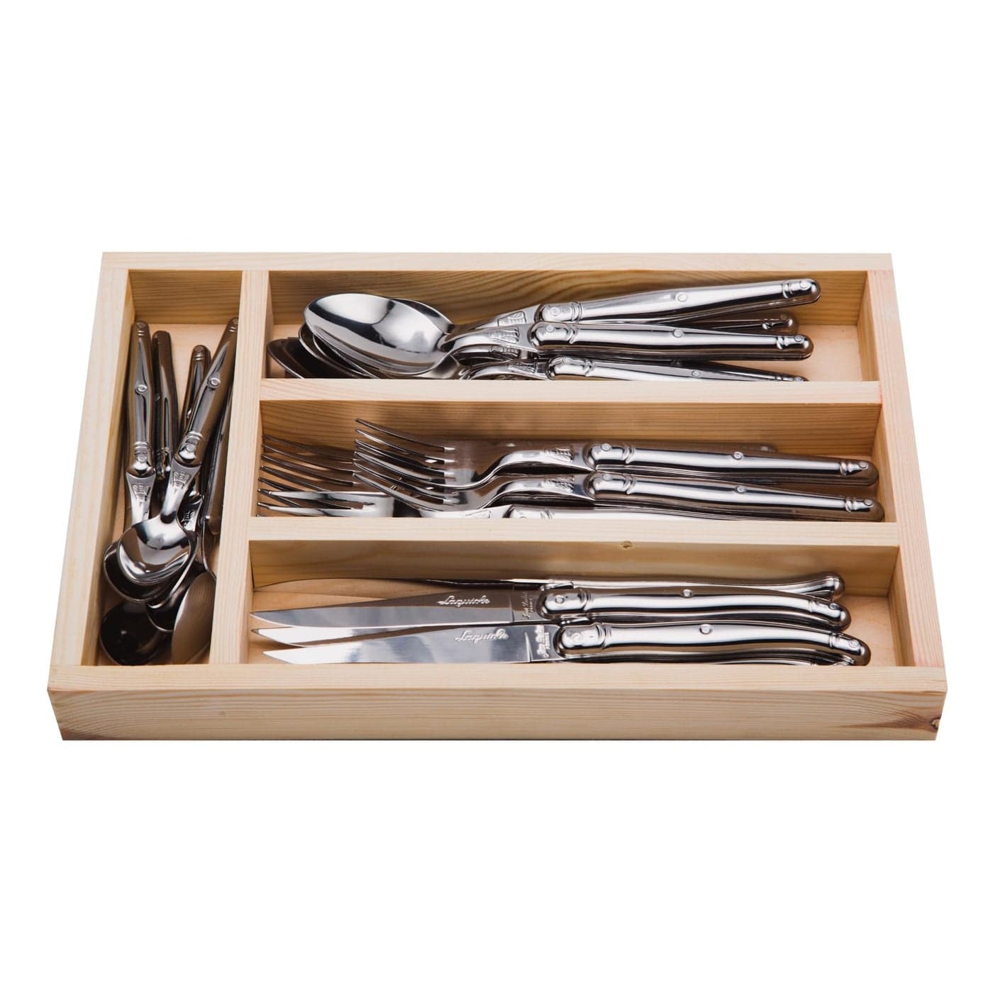 Jean Dubost Laguiole 24Piece Everyday Flatware Set Stainless Steel Handles RustResistant Stainless Steel Includes Wooden Tray Made in France